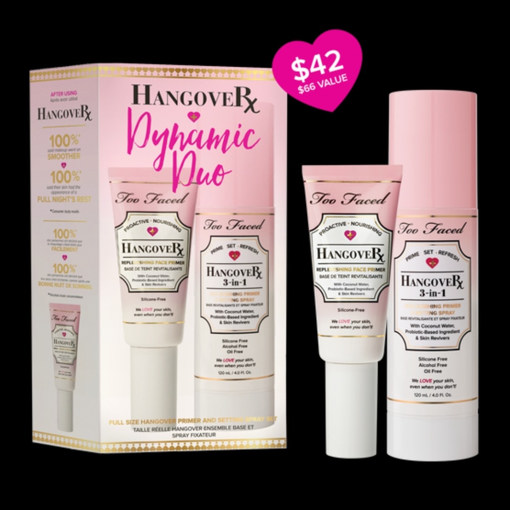 NIB FULL SIZE HANGOVER PRIMER & SETTING SPRAY SET